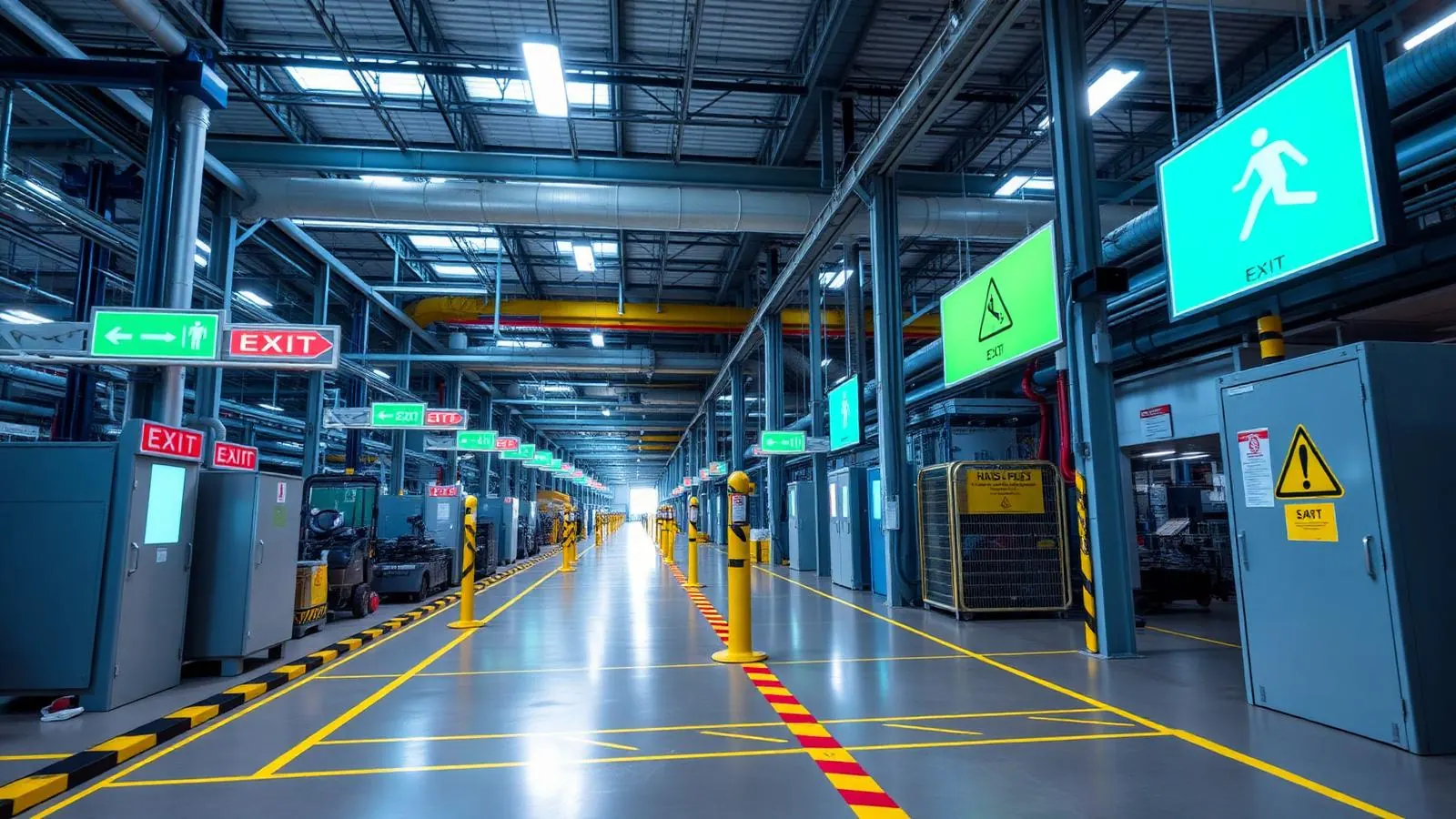 Planta industrial con señalización NRD2 completa